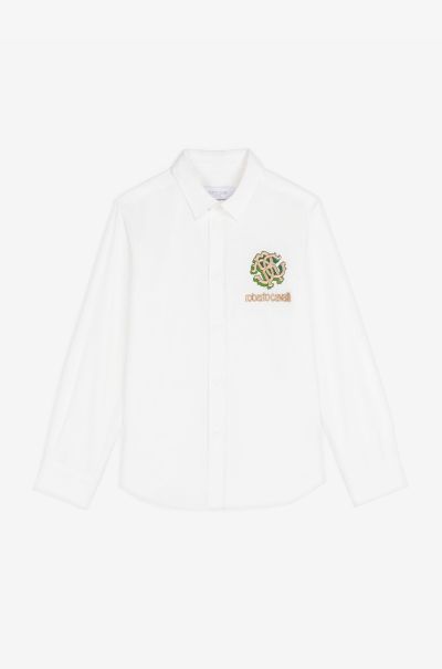 Boys (4-16Y) Logo-Embroidered Cotton Shirt Roberto Cavalli White Ready To Wear