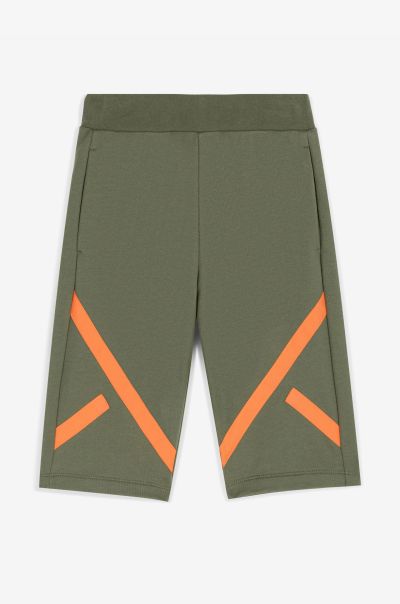 Logo-Patch Cotton Shorts Roberto Cavalli Ready To Wear Military_Green Boys (4-16Y)