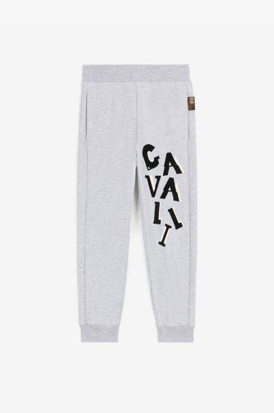 Grey_Medium_Melange Boys (4-16Y) Logo-Print Cotton Sweatpants Roberto Cavalli Ready To Wear