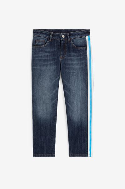 Boys (4-16Y) Mid_Blue Ready To Wear Roberto Cavalli Rc Monogram-Embroidered Side-Stripe Jeans