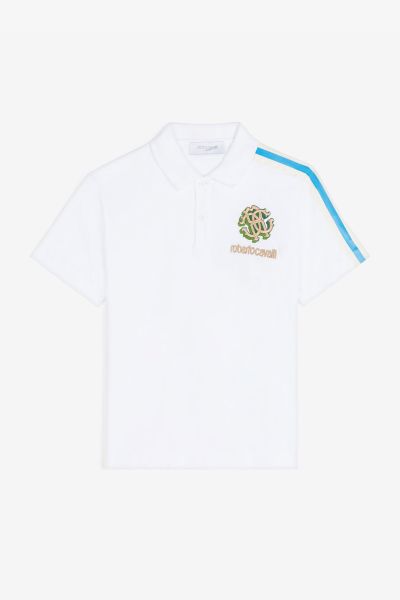 Boys (4-16Y) Roberto Cavalli Optical_White_ Rc Monogram-Embroidered Polo Shirt Ready To Wear