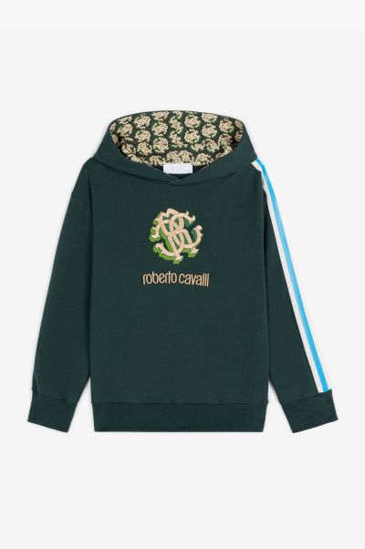 Roberto Cavalli Rc Monogram-Embroidered Cotton Hoodie Ready To Wear Military_Green Boys (4-16Y)