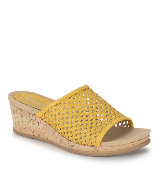 Refined Women Baretraps Flossey Wedge Slide Sandal Mellow Yellow Slides & Slip On Sandals