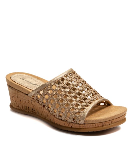 Baretraps Flossey Wedge Slide Sandal Comfortable Soft Gold Women Slides & Slip On Sandals